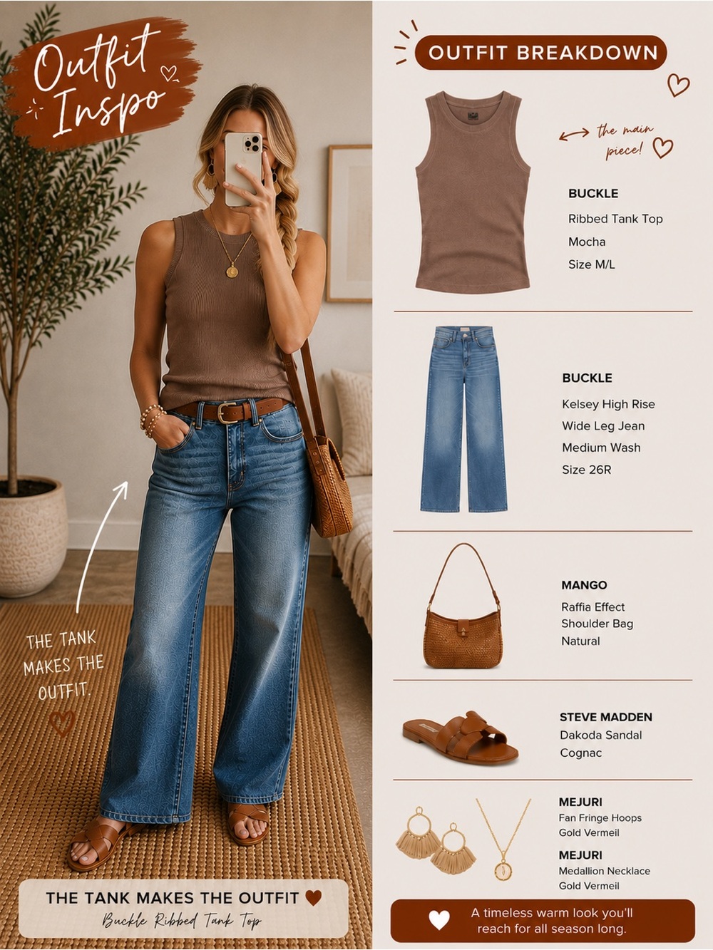BKE Ribbed Sleeveless Tank Top in Rust Brown M/L